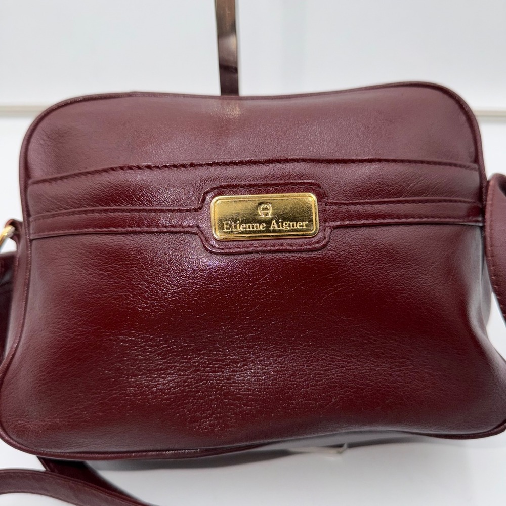 Etienne Aigner Vintage Oxblood Burgundy Leather Crossbody Bag Gold Logo